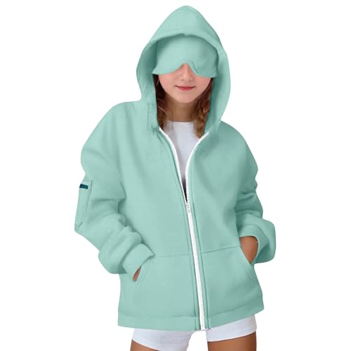 DDAPJ pyju Girls Zip Up Hoodie Sweatshirts Cute Travel Hoodies Casual Long Sleeve Jackets with Pockets & Eye Mask 4-14 Years