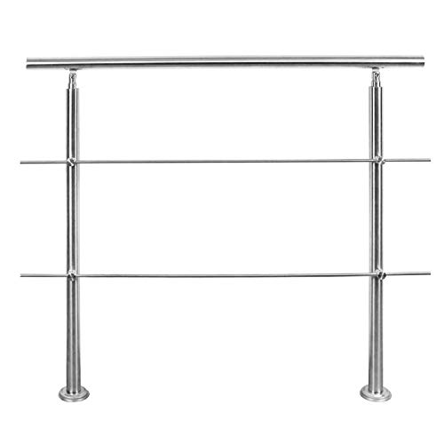 Froadp 150cm Pasamanos de Acero Inoxidable con 2 Postes Juego de Barandilla de Seguridad para Interiores y Exteriores Parapeto Balaustradas para Escaleras para Balcón Patio (2 Travesaños)