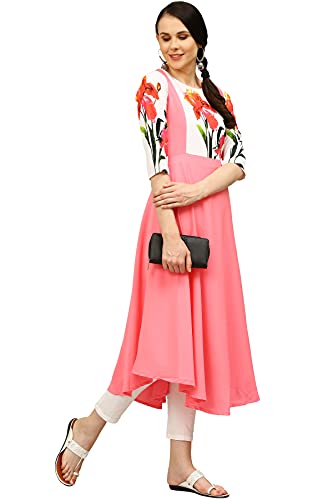 Image of Women's Crepe A-Line Printed Kurti(ALC9121PINK1 Pink X-Large)