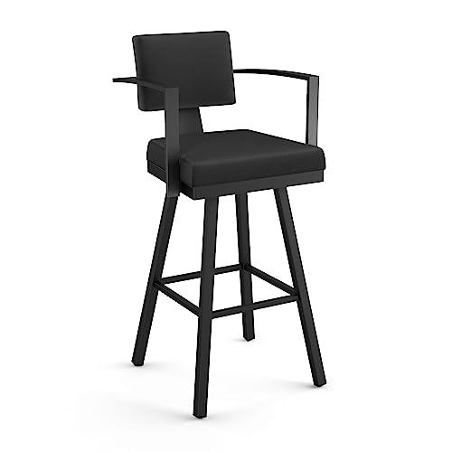 Image of Amisco Akers 26 in. Swivel Counter Stool - Black Faux Leather /Black Metal