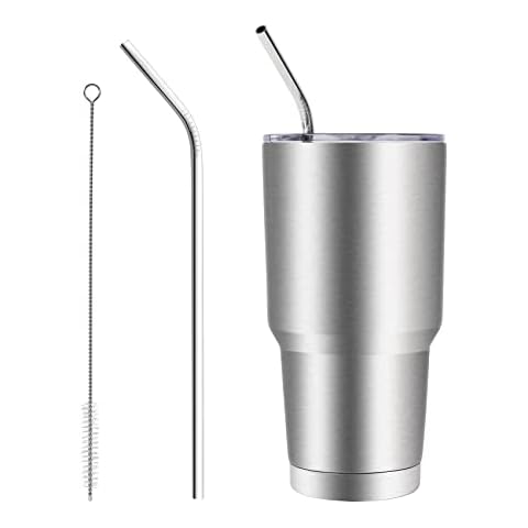 SAVORLIVING Insulated Tumbler Stainless Steel Double Wall Vacuum Insulated Travel Mug with Lid, Cleaning Brush and 2 Curved Straws for Hot/Cold Drinks, 900ml/30oz. (Tumble) Cover