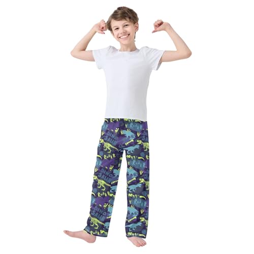 Dino Skeleton Roar Boys Long Pants Soft Trousers Elastic Waist Kids Lounge Bottoms with Pockets S-XL2