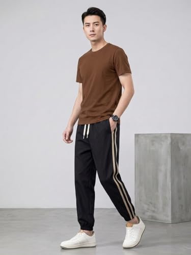 Image of Leriya Fashion Track Pants for Man | Joggers Pant for Men Cotton Side Stripe Drawstring Regular Fit | Lower Fors Man, Gym Pants Fors Men, Airport Outfit Mens with Sporty Daily Comfort