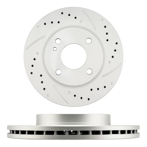 Image of KAX Front Brake Kit Fits Ford Fiesta 2014-2019 1.6L, 2011-2013 | for 2014-2017 1.0T, Drilled and Slotted Brake Rotors Ceramic Brake Pads, Automotive Replacement Brake Kit
