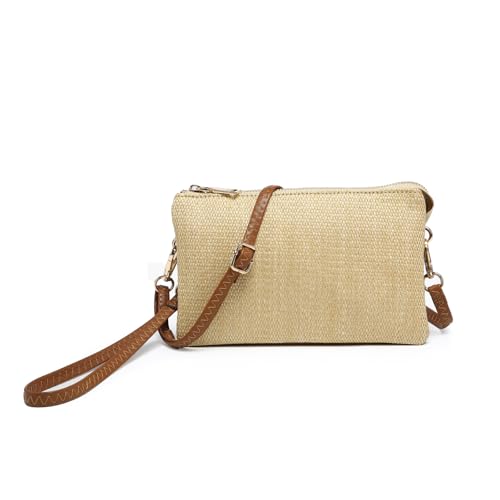 JEN & CO. Riley Micro Straw Small Crossbody Bags Vegan Leather Wristlet Wallets Clutch Purses Shoulder Handbag for Women