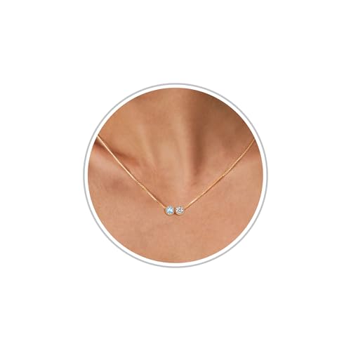 Sistble March Birthday Gifts for Women Aquamarine Necklace Gold Plated April Birthstone Necklaces Round Crystal Birth Stone Necklace Anniversary Wife Mom Birthday Gift Ideas Jewelry