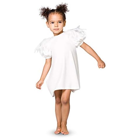 The Tiny Universe Girl Party Dress with Shoulder Feathers, Girls' Special Occasion Dresses, Swedish Design Girls Feather Dress (Organic Cotton) White Cover