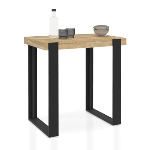 IDMarket Phoenix - Mesa alta de bar de madera y negro (113 cm)