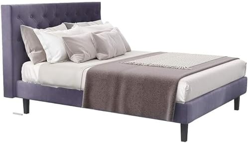Image of Wooden Modern Upholstered King Size Bed for Bedroom | Wooden Double Bed Without Storage | Platform Cot Upholstered Bed with Upholstery Fabric | Engineered Wood | 6.5 x 6 Ft | Dark Grey-B