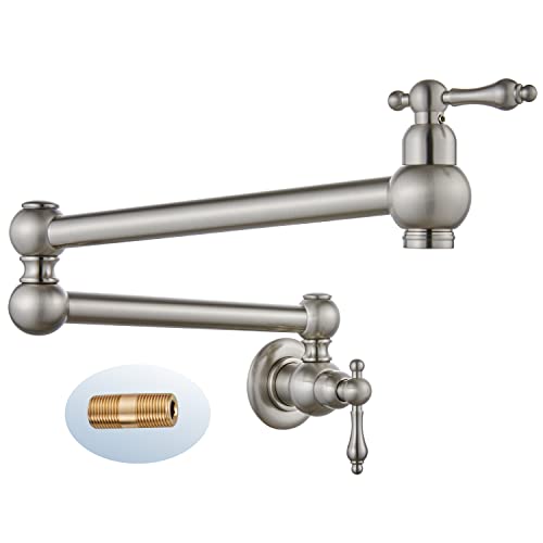 TLLCHYL Grifo de llenado de ollas de Montaje en Pared de níquel Cepillado con Brazo oscilante de Doble articulación Grifo de Fregadero Comercial de Acero Inoxidable para Cocina y Restaurante