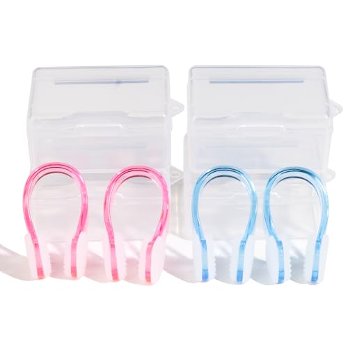 OMBRISA Nose Clip Swimming Swimming Nose Clip Kids Adult 4Pcs Silicone Plastic Waterproof Clear Colorful Nose Clip with Storage Box Training Water Sports Outdoor Activities Pool Accessories