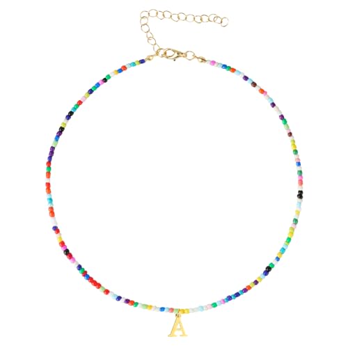 Alaoo Collar de Cuentas de Colores con Inicial, Gargantilla Hecha con Cuentas y...