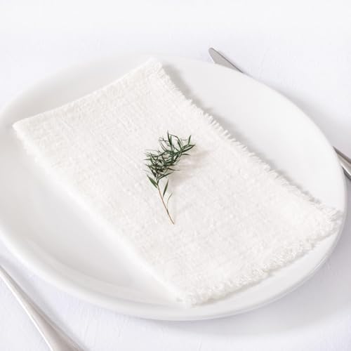 Image of MLMC 10 Pack Ivory White Cloth Napkins with Fringe Boho Linen Napkins Washable Reusable Rustic Dinner Table Decor 17 inchx17 inch for Wedding Party Bridal Baby Shower Home Decor
