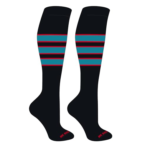 Striped OTC Baseball, Softball, Football Socks (C) Black, Red, Marlin Teal