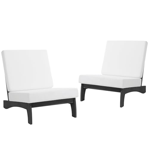 Image of Pia Ricoo Patio Chairs Set of 2, Heavy Duty Wood Patio Furniture Set with Thick Cushions, Bistro Set All-Weather Outdoor Chairs for Balcony, Deck, Poolside, Porch - Beige /Dark