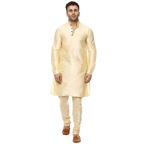 Men's Silk Plain Chinese Collar Kurta with Payjama