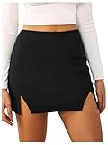 WDIRARA Women's High Waist Split Hem Mini Skirt Side Slit Bodycon Skirts Black#1 Small