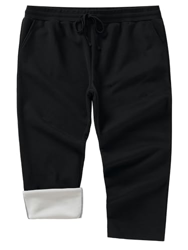 Weintee Calça de moletom feminina plus size de lã com bolsos, Preto, XGG