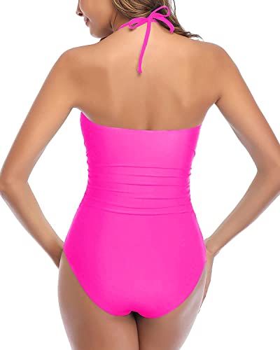 Image of Tempt Me Women Sexy Cutout One Piece Swimsuits Tummy Control High Waisted Halter Front Tie Knot Bathing Suit