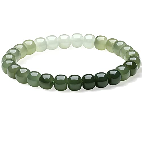 Green Jade Beaded Bracelet Green Bead Stretch Bracelets Natural Nephrite Beads Adjustable Dainty Jewelry for Women Her Anniversary Birthday