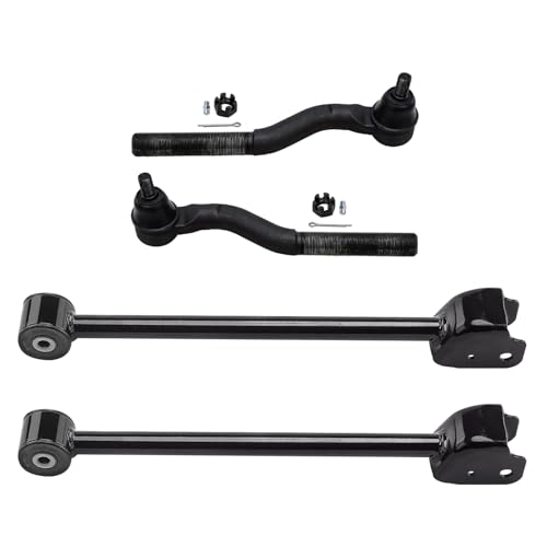 Image of Detroit Axle - 4pc Front End Control Arms Kit for 2007-2017 Jeep Wrangler, 2018 Wrangler JK, 2 Upper Control Arms 2 Outer Tie Rod End 2008 2009 2010 2011 2012 2013 2014 2015 2016 Replacement