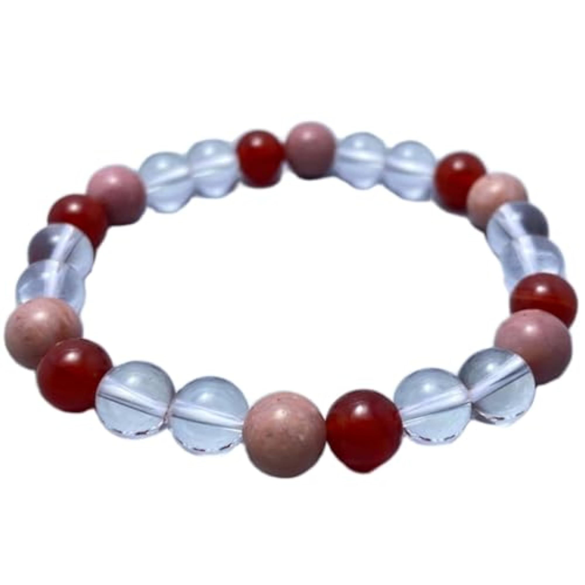 Natural Rhodonite, Crystal & Onyx Stretchable Bracelet, Unisex