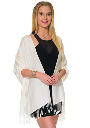 Pashmina Shawls and Wraps for Evening Dresses, Large Soft Pashmina Wedding Off White Shawl