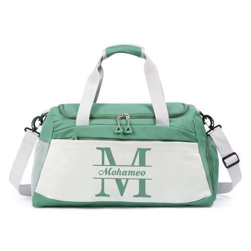 Personalized Travel Duffel Bag with Name - Custom Letter Oxford Cloth Gym Bag with Shoes & Wet Pockets Sport Bag Weekender Overnight Bag for Traveling for Women Men Gift for Christmas Groomsman Brides