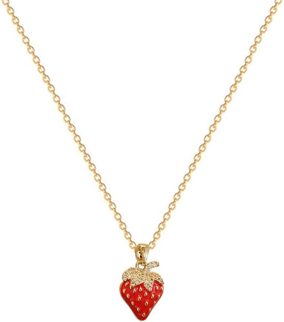 YOOESTORES82 Red Strawberry Pendant Necklace for Women,14K Gold Sparkling Rhinestone Dripping Strawberry Choker Necklace Party Sweet Jewelry Gift