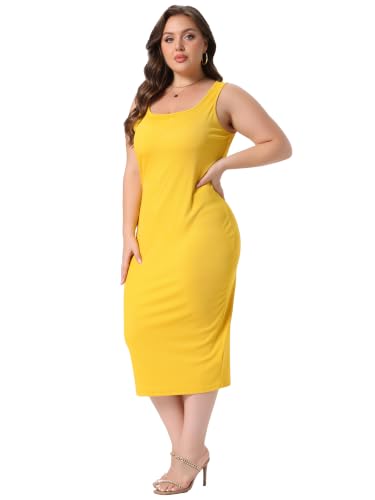 Image of Agnes Orinda Plus Size Dress for Women Summer Sleeveless Square Neck Bodycon Cocktail Sundress Sexy Midi Tank Dress