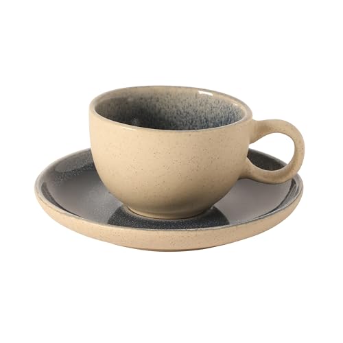 Image of Gibson Elite Manila Bay 8-Piece Stoneware 5 oz Cup and Saucer Set, Reactive Glaze Espresso & Coffee Cups with Saucers, Assorted Colors