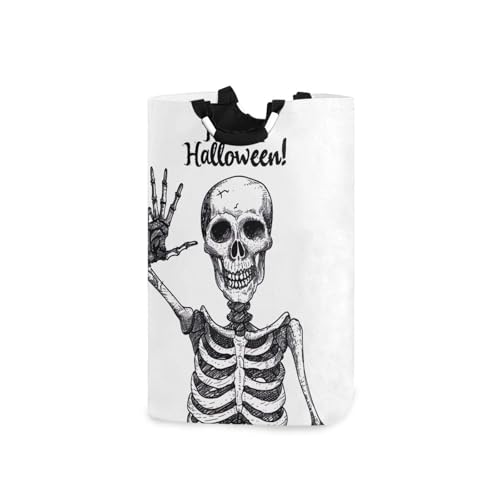 Jihqo Laundry Hamper Basket Halloween Cute Skull Skeleton Collapsible Nursery Storage Bin Waterproof Clothing Baskets for Home Bedroom Bathroom Washing Room