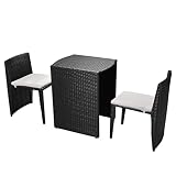 WDSAYREH Rattan Outdoor Dining Set 3 Piece Bistro Set with Cushions, 1 Table and 2 Chairs with Steel Frames, Weather-Proof PE Rattan for Patio Balcony Garden