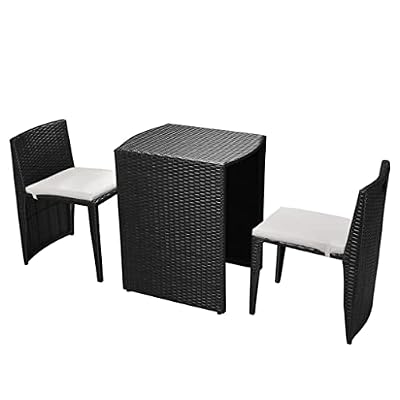 WDSAYREH Rattan Outdoor Dining Set 3 Piece Bistro Set with Cushions, 1 Table and 2 Chairs with Steel Frames, Weather-Proof PE Rattan for Patio Balcony Garden