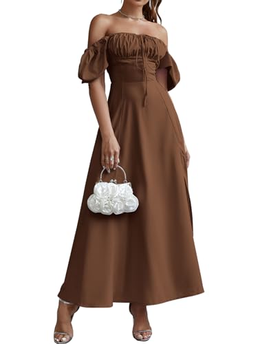Image of KUTUMAI Women Summer Puff Sleeve Off Shoulder Floral Flowy Long Maxi Dress
