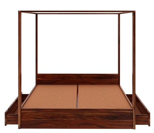 Image of WOODLAB Furniture Sheesham Wood King Size Poster Bed with 2 Side Pullout Drawer Storage | Wooden Double Size Cot Palang for Bedroom Living Room Home and Hotel (Natural Finish)