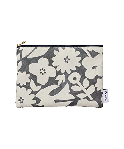 Wpc. フラットポーチ 花と鳥チャコール W010-128 幅21cm×高さ14.5cm