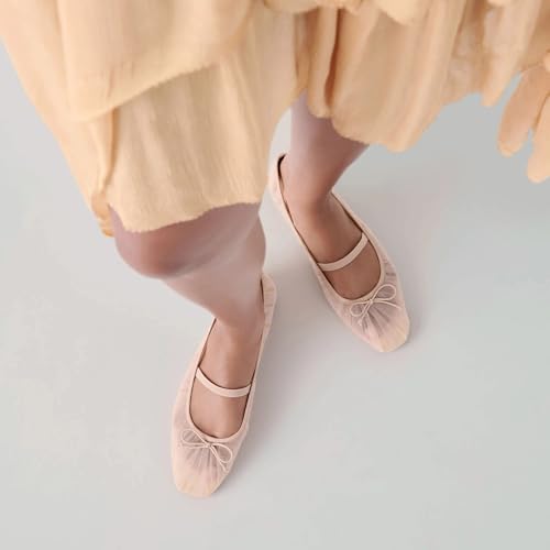 Women's Mesh Ballet Flats with Bow Mary Jane Ballet Flats Shoes for Women Square Toe Comfortable Slip On Tulle Ballerina Flats3