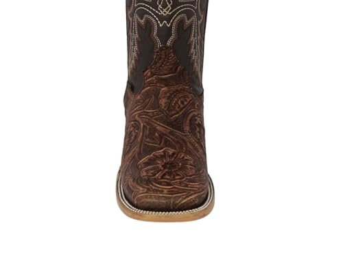 Texas Legacy Mens Cognac Cowboy Boots Hand Tooled Leather Floral Square Toe4