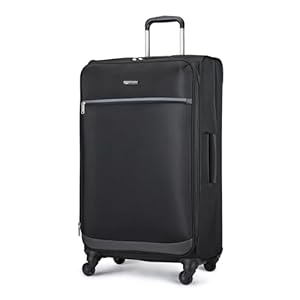 Amazon Basics Luggage, 30″ Large Checked Softside Suitcase With Wheels, With Four 360-Degree Multi-directional Spinner Wheels, Expandable Space, Zippered Pocket and Straps, Telescopic Handle, Black