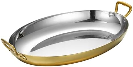 Stainless Steel Oval Paella Pan - Durable Cookware with Dual Handles for Home, Restaurant, Outdoor Cooking, Perfect for Authentic Spanish Cuisine
