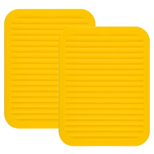 Smithcraft Silicone Trivet Mat for Hot Pans and PotsS Hot Pads Counter Mat Heat Resistant Table Dish Drying Mat or Placemats 2 Pack,Size:9x12 Inch, Color: Yellow,Shape:Rectangular