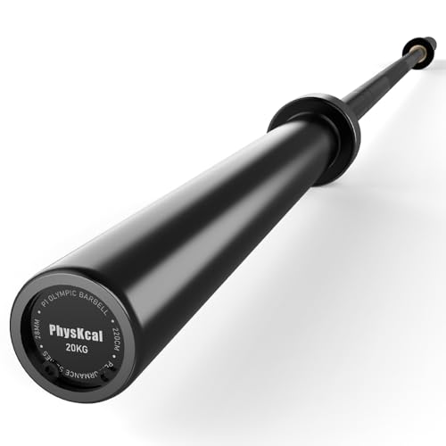 PhysKcal Sztanga olimpijska 2,1 m do podnoszenia ciężarów i podnoszenia ciężarów, sztanga 5 cm do przysiadów, martwego ciągu i wyciskania na ławce, olimpijskie talerze obciążeniowe