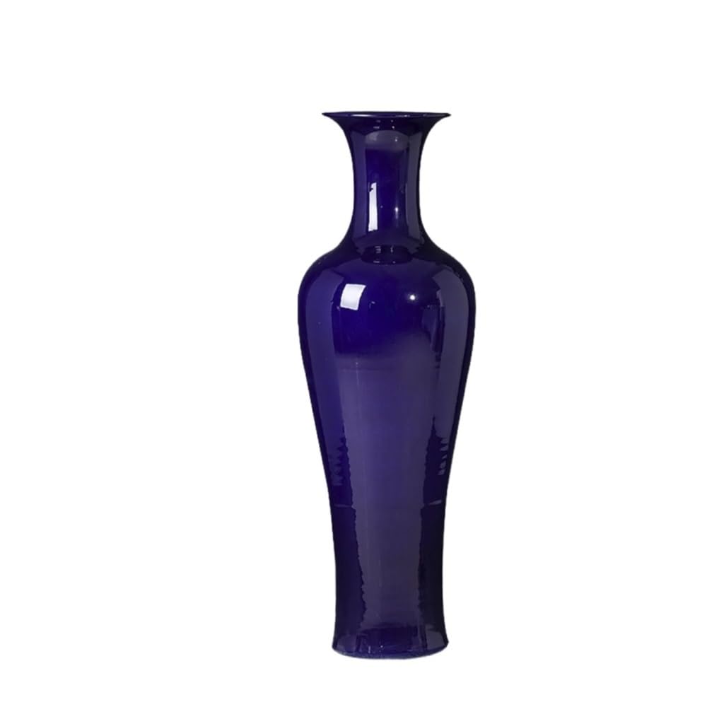 Grand vase de sol bleu en poterie chinoise pour deco salon et porche