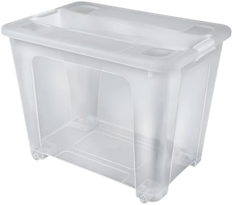 Caixa Organizadora Grande Com Rodas Tampa e Travas Plástico Trans...