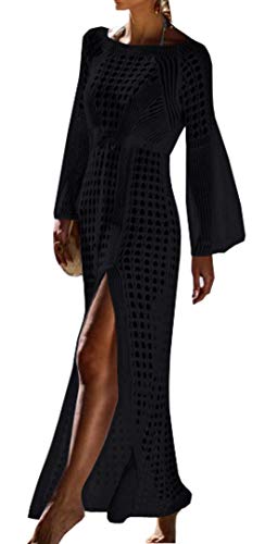 Wander Agio Beach Tops Sexy Floral Cover Dresses Bikini Cover-ups Net Long Skirt Black