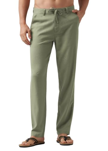 Image of Willit Men's Linen Pants Casual Lightweight Drawstring 29 inch 30 inch 32 inch