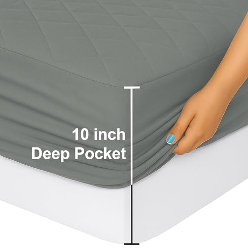 Image of Homestan Quilted 100% Waterproof Microfiber Mattress Protector Queen Size, Soft Bed Cover for Ultimate Comfort (78x66 inches, Grey)