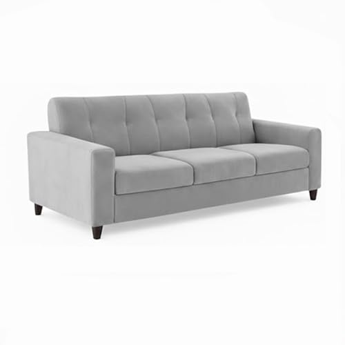 Image of Homeboy Luxe Velvet-Suede Fabric 3 + 2 Seater with Ottoman Sofa Set | Comfortable & Spacious Seating for Upto 6 Person | Modern Sofa Set for Living Room - Light Grey