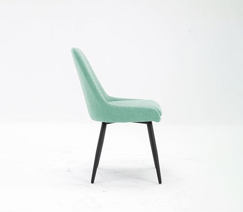 Image of Finch Fox Morris Glam Comfortable Fabric Upholstered Padded Living Room Side Dining Chair for Cafeteria Bedroom, Restaurents, Home, Office with Black Metal Legs in Pista Color (Set of 6)